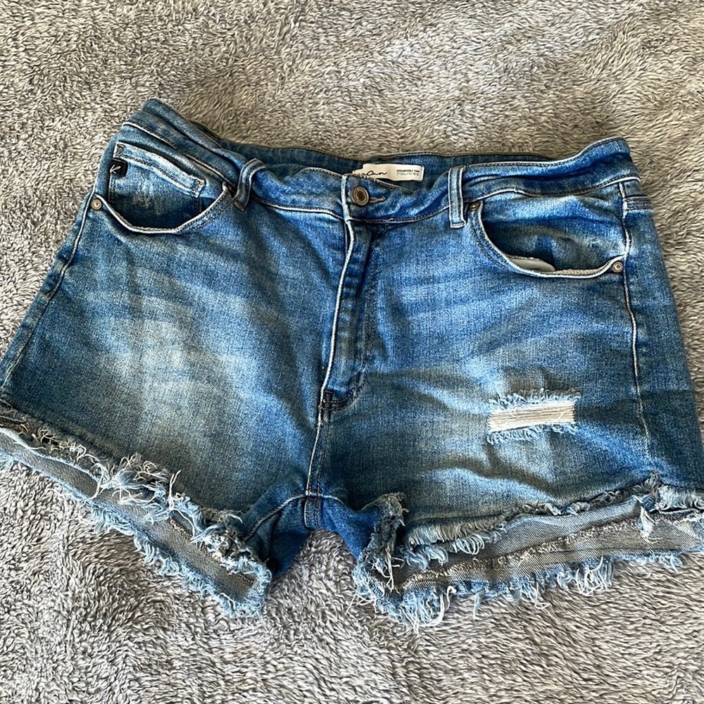 Kancan Double Fray Distressed Jean Shorts